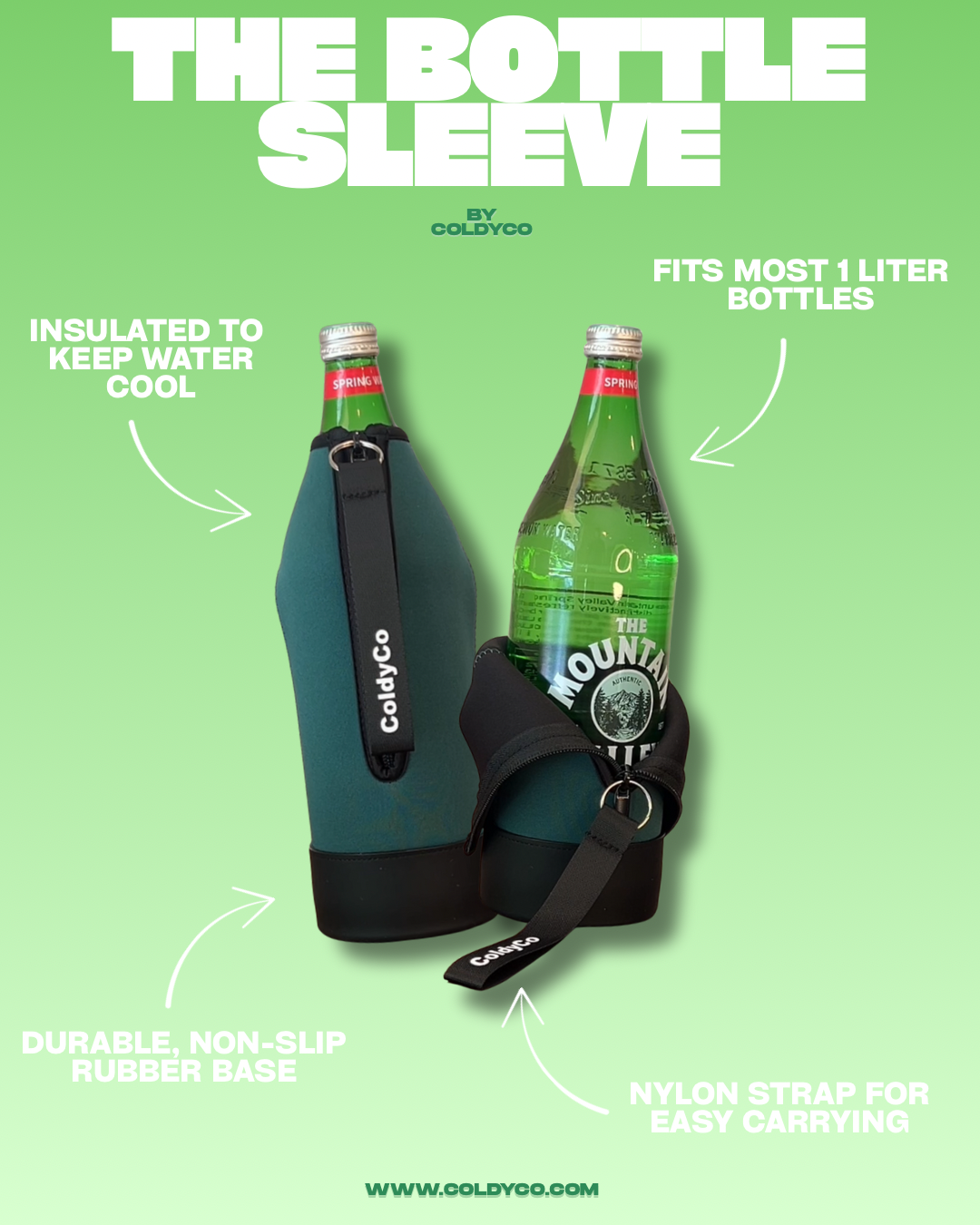 Glass water bottle koozie protecting Mountain Valley spring water from microplastics
