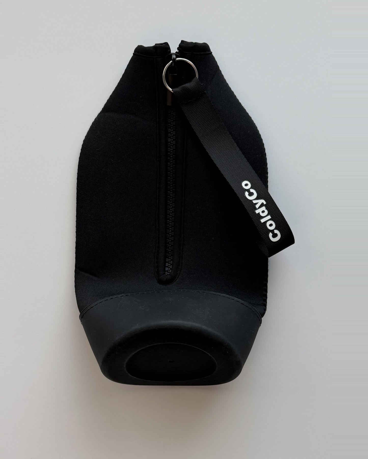 ColdyCo Black carrier laid flat, showing the full-length zip and rubber base