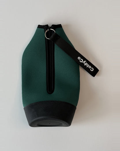 ColdyCo Forest Green carrier laid flat, showing the full-length zip and rubber base