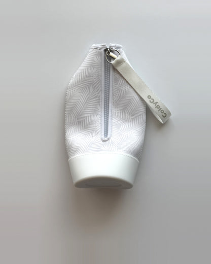 ColdyCo Palm Print carrier laid flat, showing the full-length zip and white base