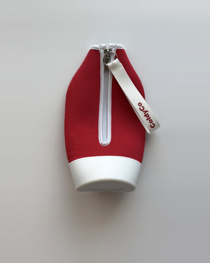 ColdyCo Red and White carrier laid flat, showing the full-length zip and white base